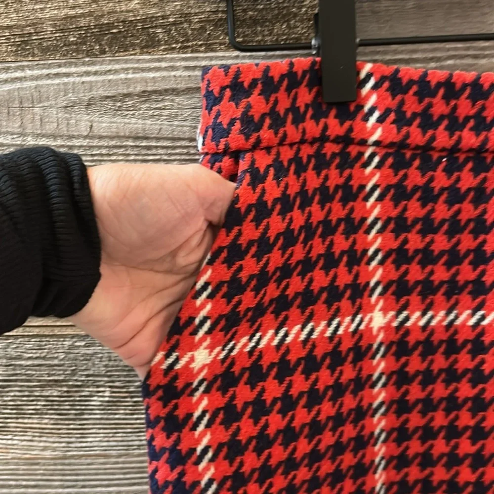 Boden British Tweed Red Navy Houndstooth Skirt Size 4L - Picture 3 of 10
